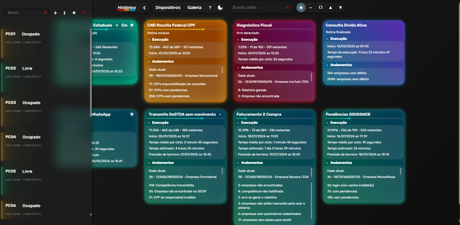 Tela dos dispositivos em 19 de Setembro de 2025
